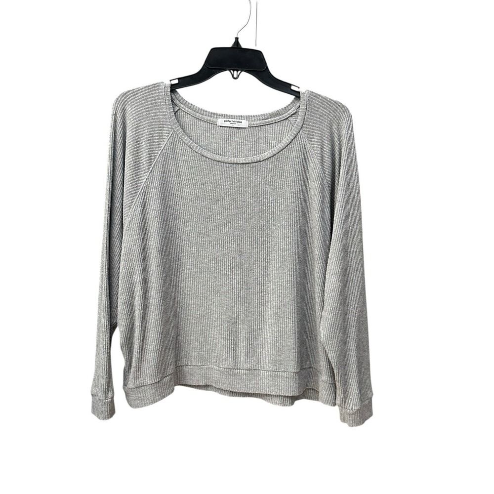 Perfect White Tee Womens Top Small Ribbed Knit Sweater Gray Cotton Stretch #U9-6
